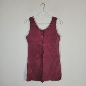 Miss K Dress 36 Small Red Suede Sleeveless Scoop Neck Button Front Shift Mini